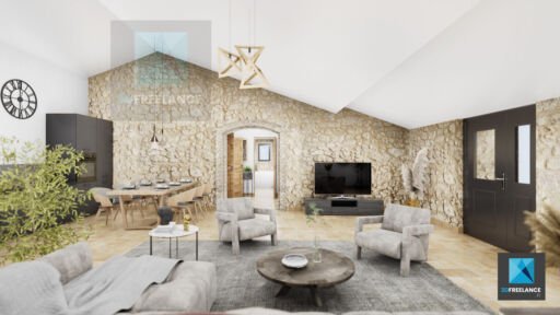 modélisation 3d gite séjour