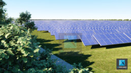 image 3d champ centrale panneaux photovoltaïques solaires