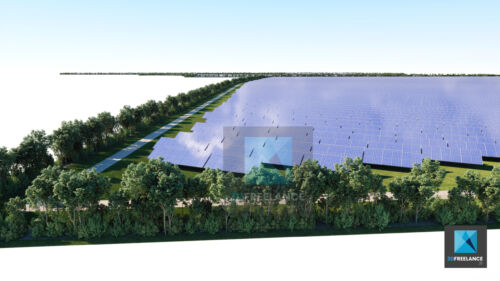 modélisation 3d champ centrale panneaux photovoltaïques solaires