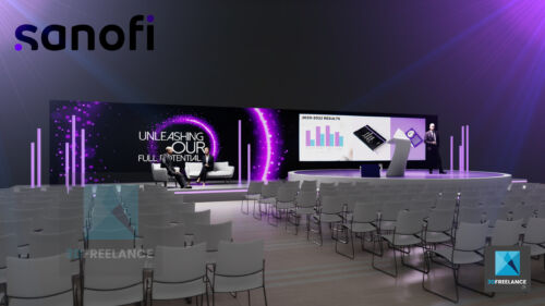 perspective 3d scénographie séminaire Sanofi