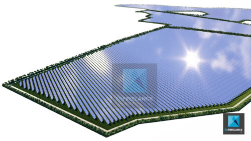 plan 3d champ centrale panneaux photovoltaïques solaires