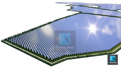 plan 3d champ centrale panneaux photovoltaïques solaires