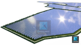 plan 3d champ centrale panneaux photovoltaïques solaires