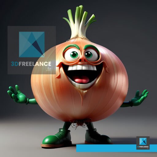 modélisation 3d oignon personnage mascotte légume