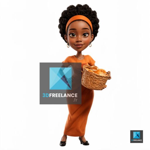 personnage-3d femme noire boulangère
