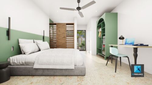image 3d chambre d’hôtel