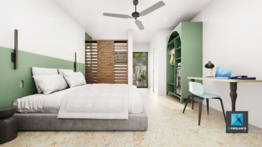 image 3d chambre d’hôtel