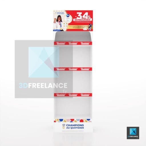 modélisation 3d présentoir supermarché PLV