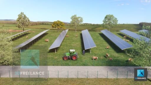 perspective 3d ferme agrivoltaïque