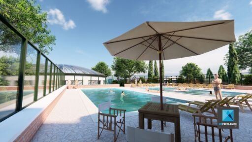 modélisation 3d piscine de camping