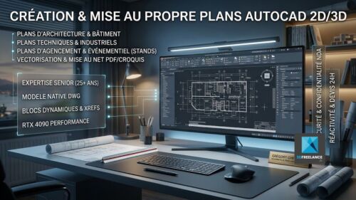 Dessinateur AutoCAD Freelance, Plans AutoCAD à distance, Vectorisation DWG, Plans d'architecture 2D.