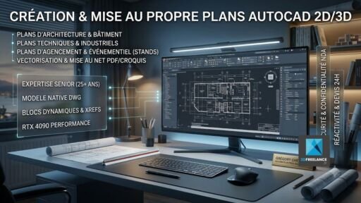 Dessinateur AutoCAD Freelance, Plans AutoCAD à distance, Vectorisation DWG, Plans d'architecture 2D.
