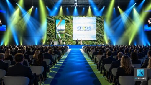 Scénographie 3D IA plénière convention Enedis mur végétal