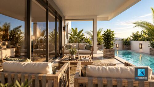 modélisation 3D et IA d'un appartement terrasse