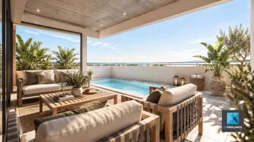 plan 3D et IA d'un appartement terrasse