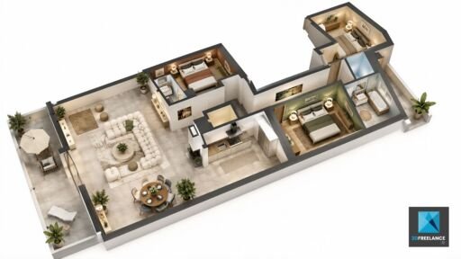 plan 3d ia immobilier appartement - intelligence artificielle
