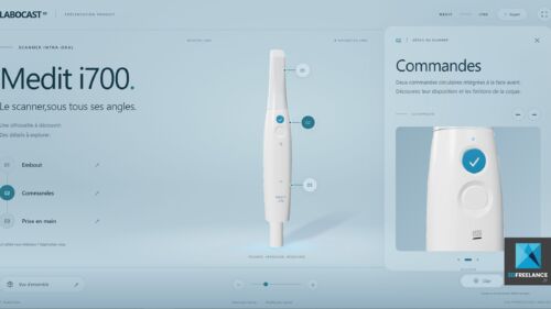 Application 3D interactive en WebGL pour la présentation de matériel médical et de scanners dentaires.