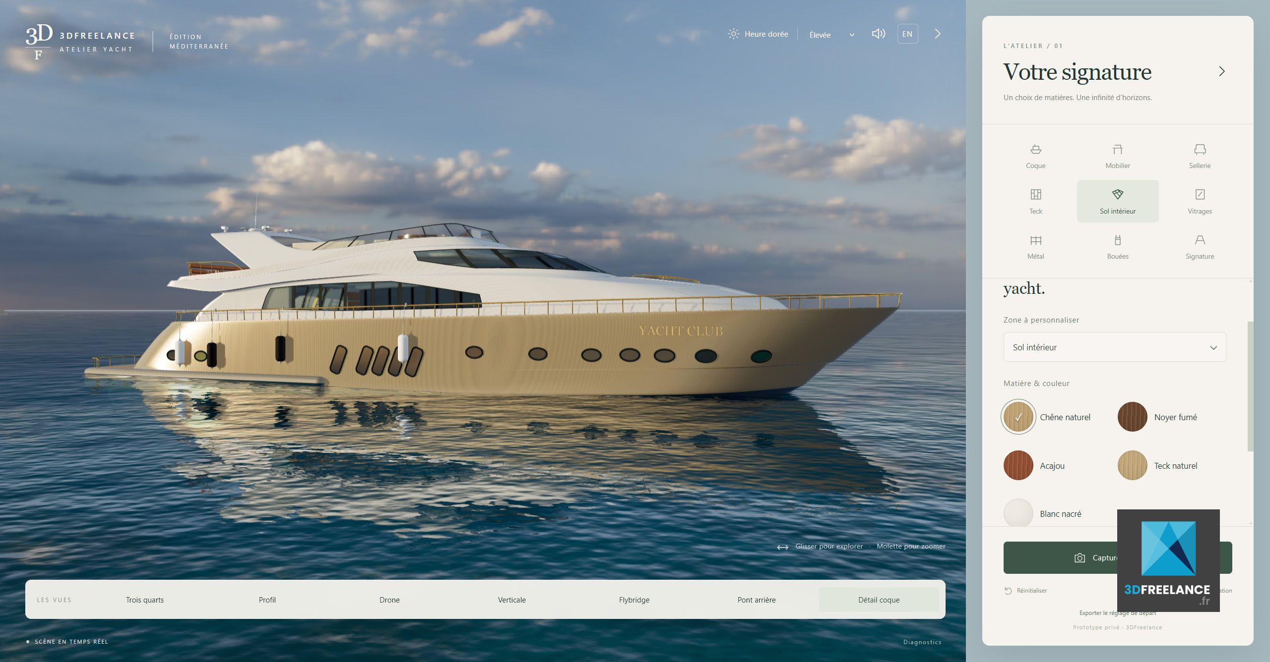 configurateur 3d de bateau yacht