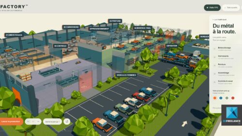 Visite virtuelle 3D interactive et maquette d'usine en WebGL pour la présentation de processus industriels.